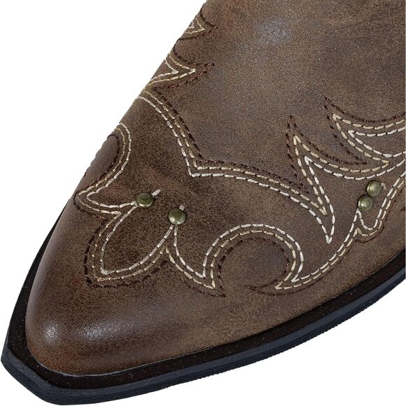 SheSole Western Boots Women Dark Brown Faux Leather Square Toe Wide Mid Calf - Picture 4 of 9